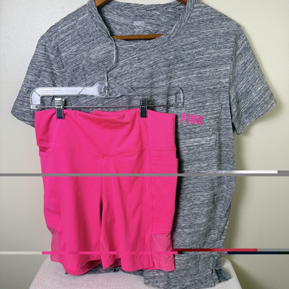 Victoria Secret PINK Set Biker Shorts And Tshirt Outfit Logo Dog